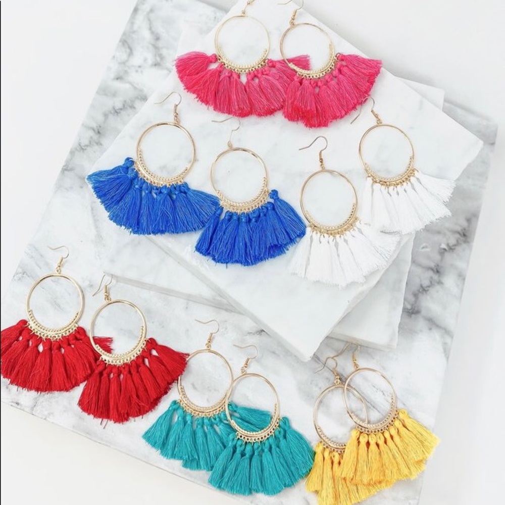 White fringe earrings from Mint Julep Boutique